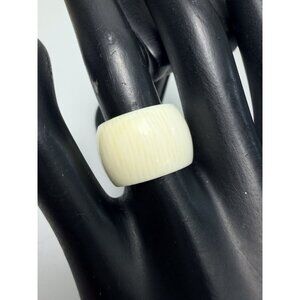 Vintage Art Deco Wide Cream Tone Smooth Band Ring Size 7 Statement Organic Style